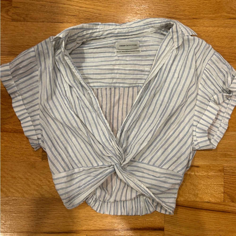 Urban Outfitters White and Blue Striped Shirt